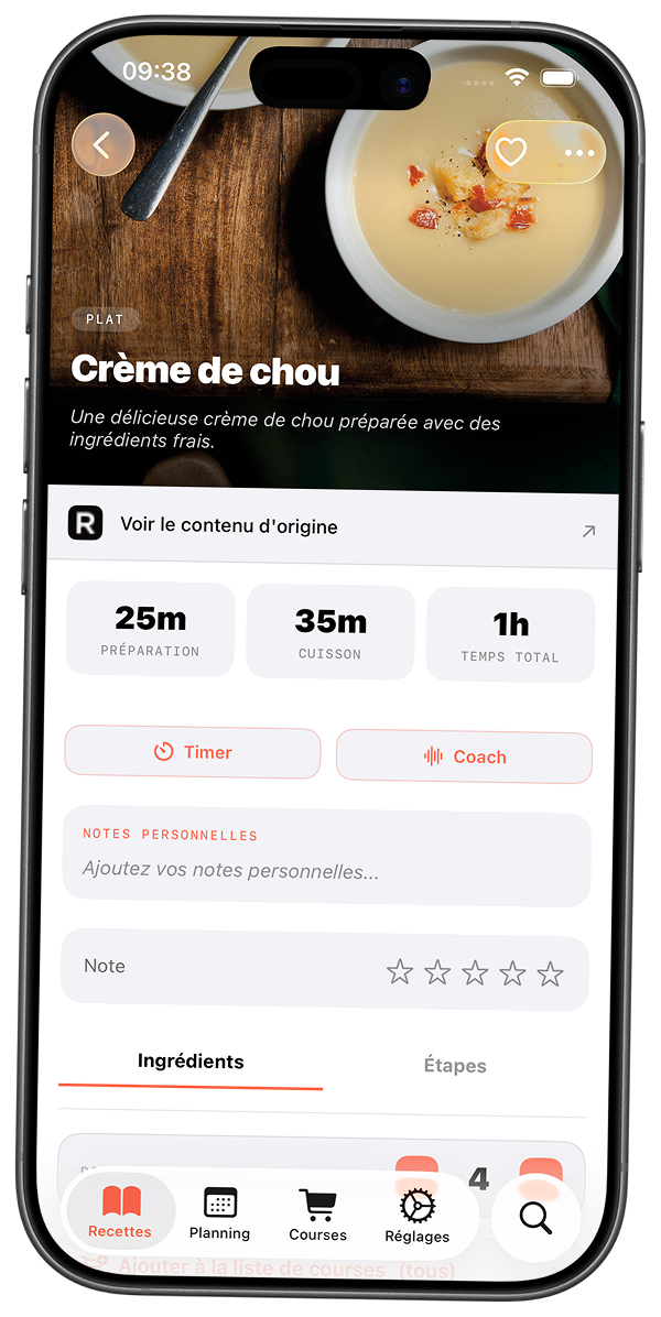 Liste de vos recettes importées