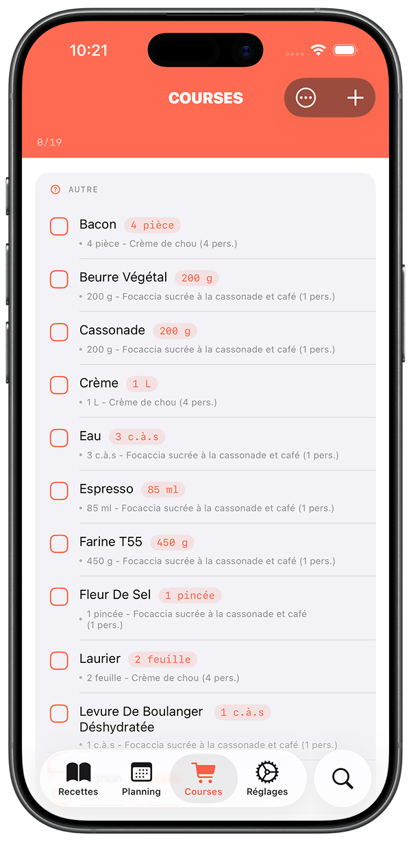 Détail d'une recette avec étapes et ingrédients