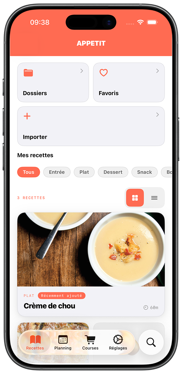 Appétit — Liste de vos recettes