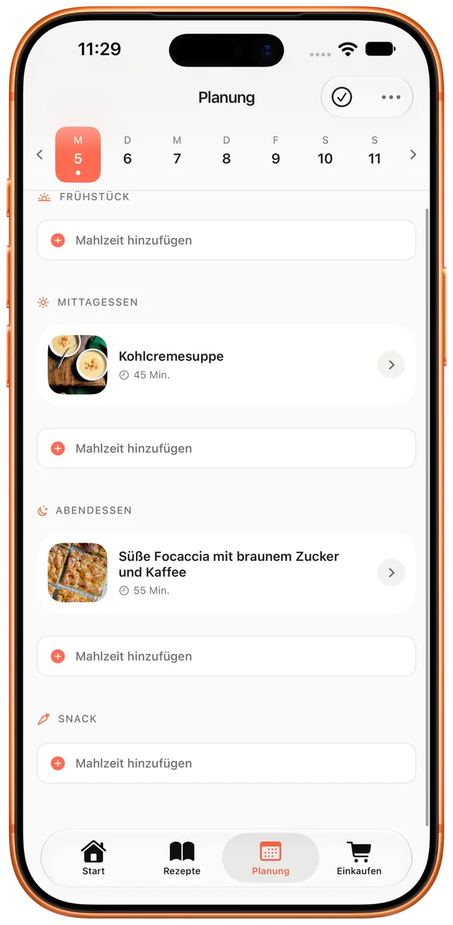 Wochenplaner für Mahlzeiten