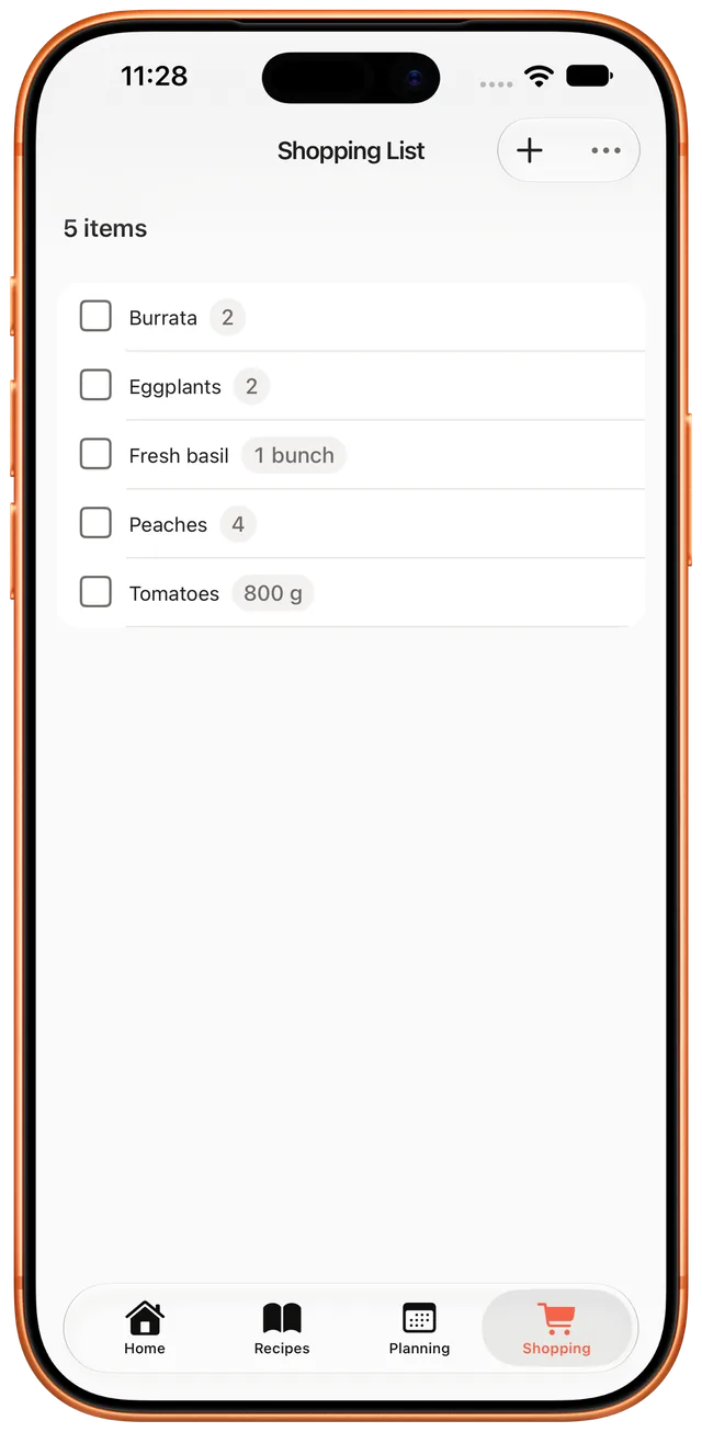 Shopping list sorted by aisle