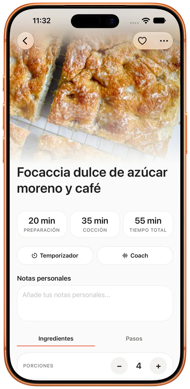 Detalle de receta con ingredientes y pasos