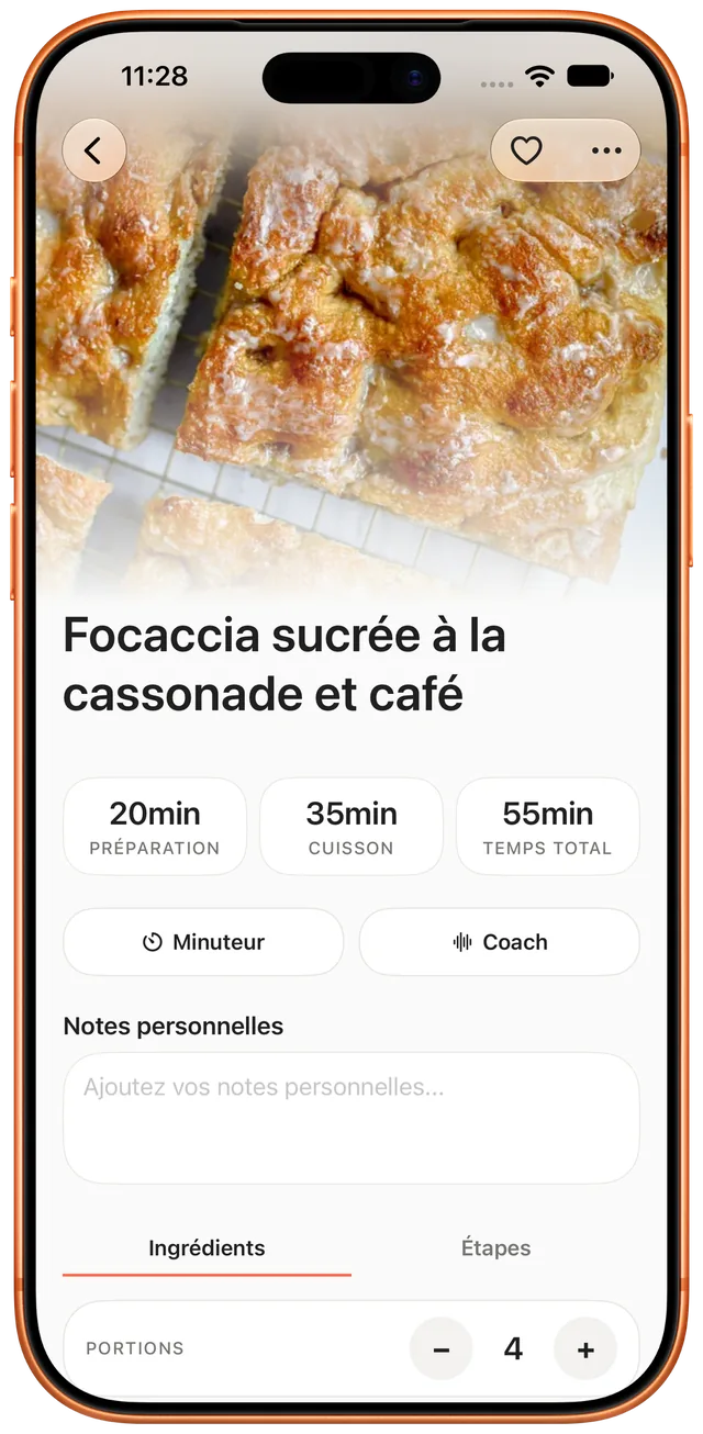 Détail d'une recette avec ingrédients et étapes