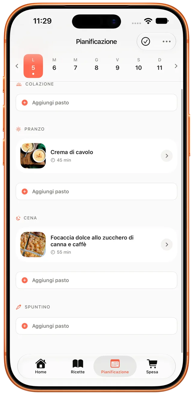Planner settimanale dei pasti