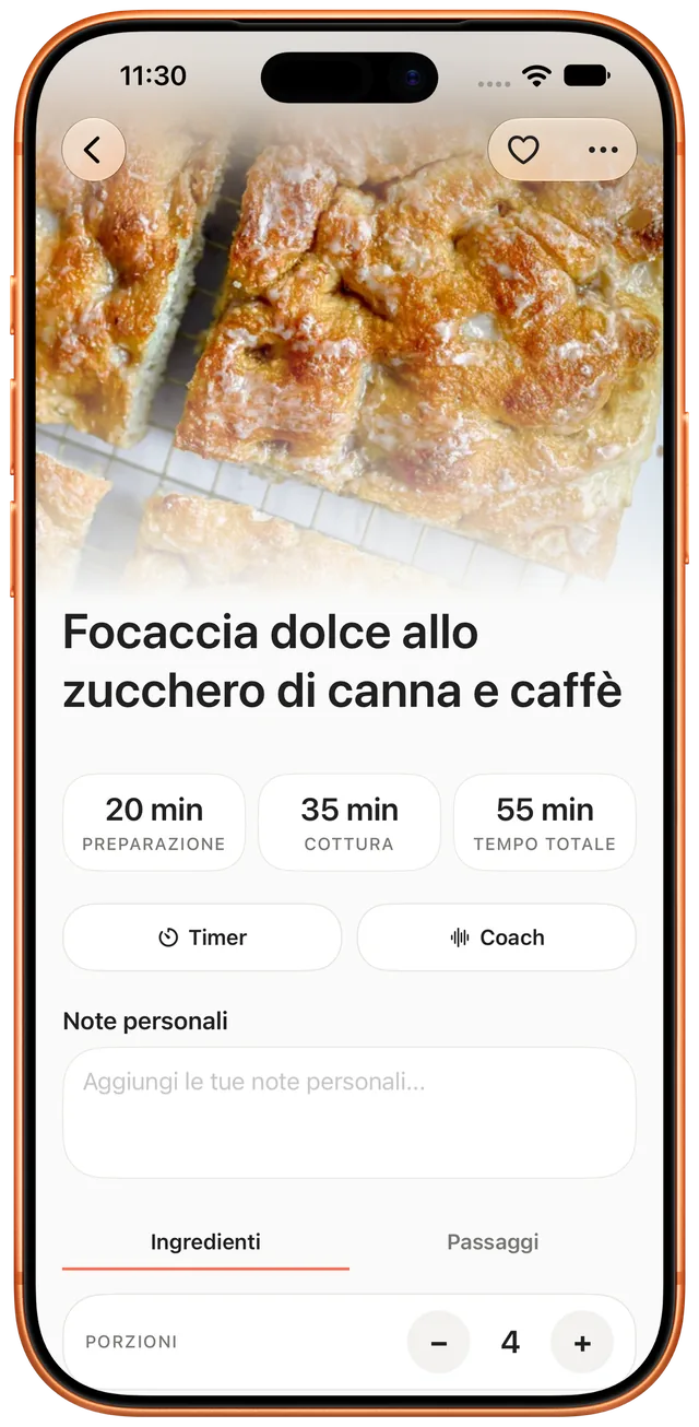 Dettaglio ricetta con ingredienti e passaggi