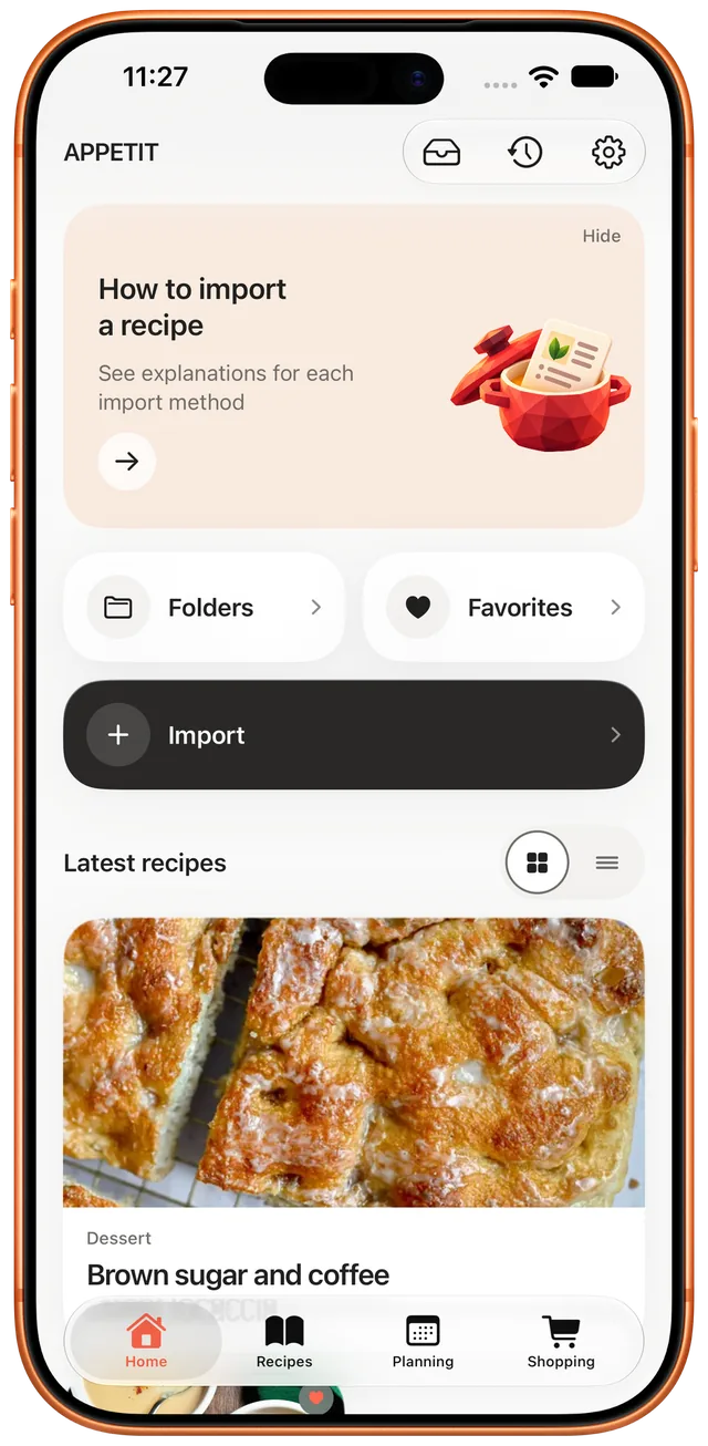 Tela inicial do Appétit com as receitas mais recentes